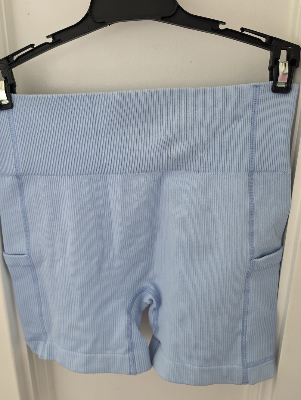 Light Blue Ribbed High-Waist Bike Shorts